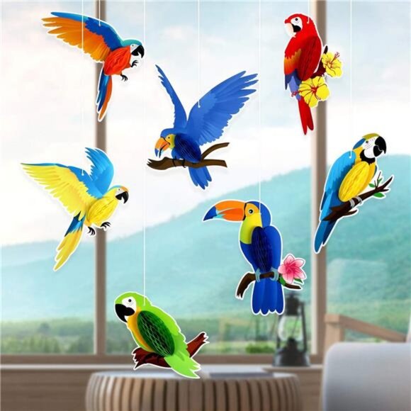 10 Pieces Tropical Birds Honeycomb Paper Cutouts, Parrot Honeycomb - Picture 6 of 7